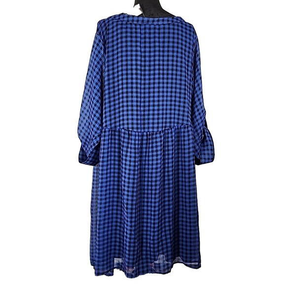 NWT - Torrid Plaid Shirt Dress Sheer w/ Liner Women Size 4 Blue Roll Tab Button - Picture 8 of 12
